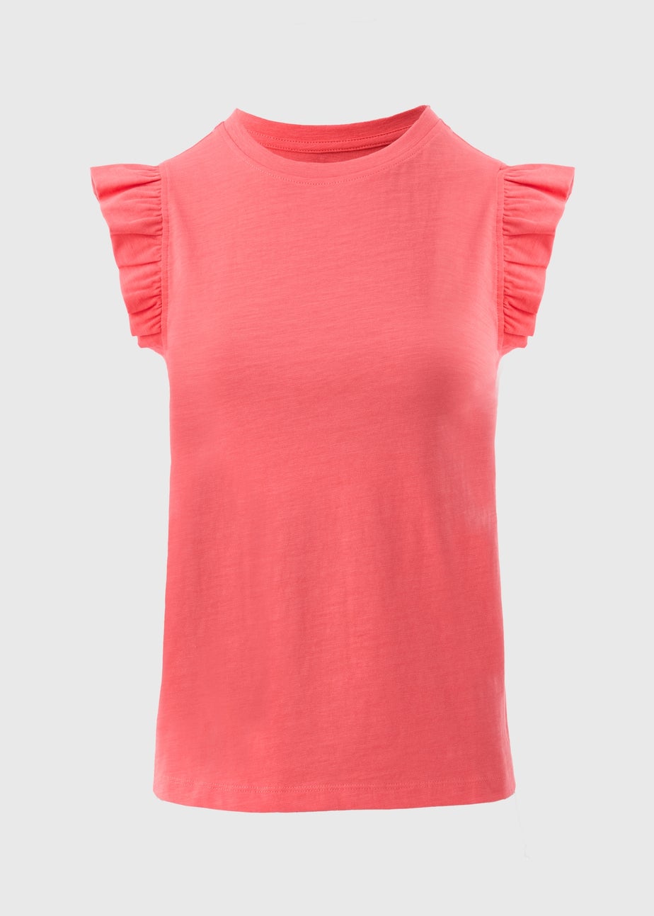 Coral Ruffle Sleeve T-Shirt