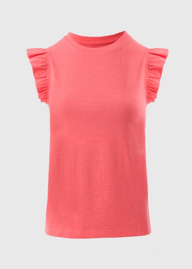 Coral Ruffle Sleeve T-Shirt