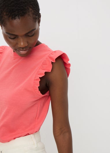 Coral Ruffle Sleeve T-Shirt