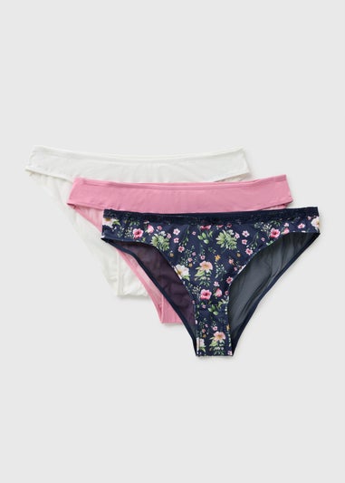 3 Pack Blue Floral Brazillian Knickers