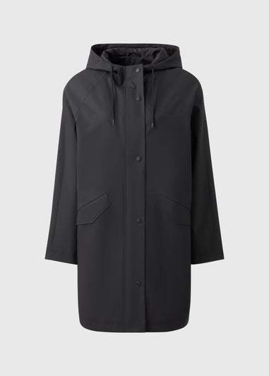 Black Rubberised Showerproof Parka Coat