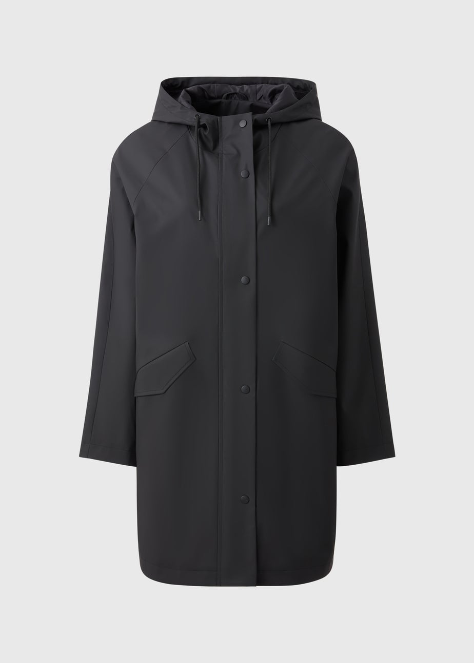 Black Rubberised Showerproof Parka Coat