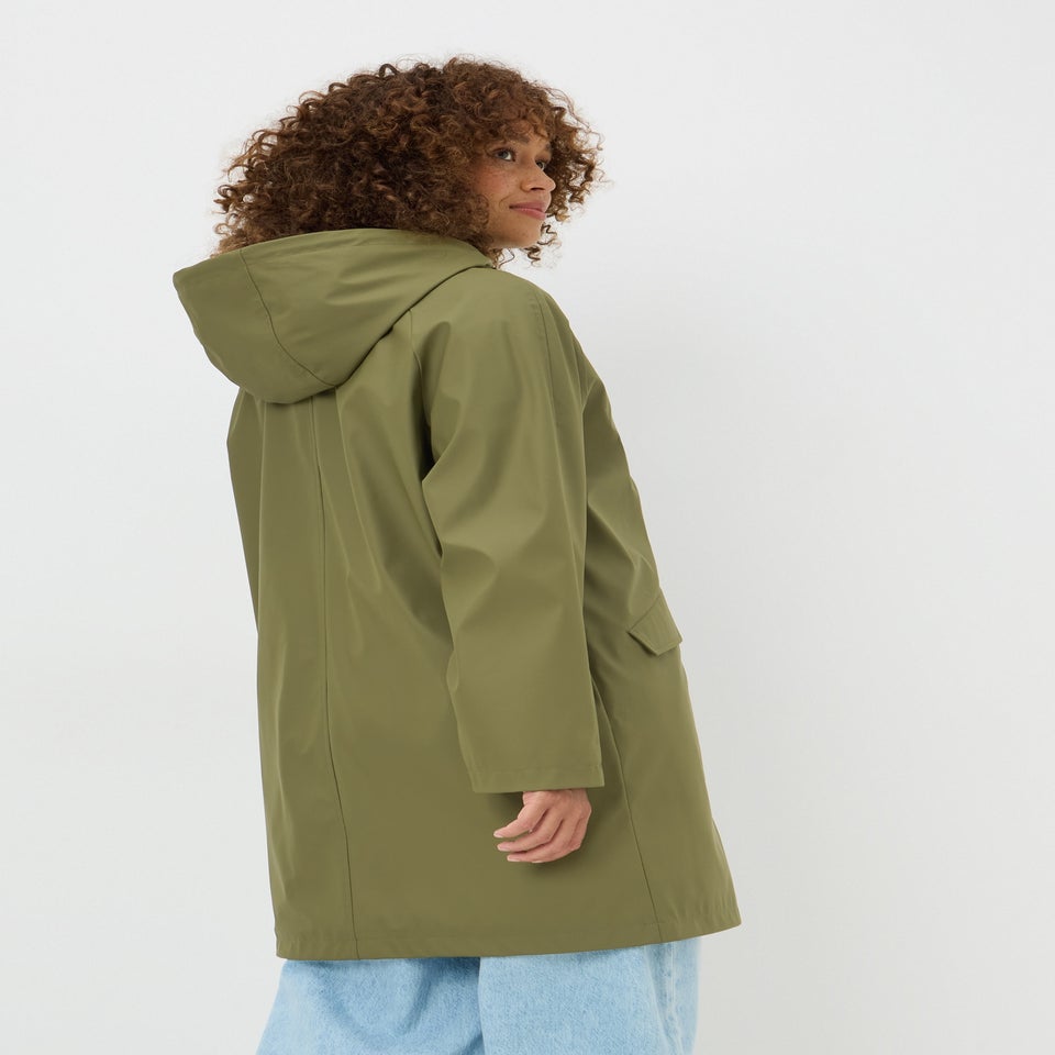 Khaki Rubberised Showerproof Parka Coat