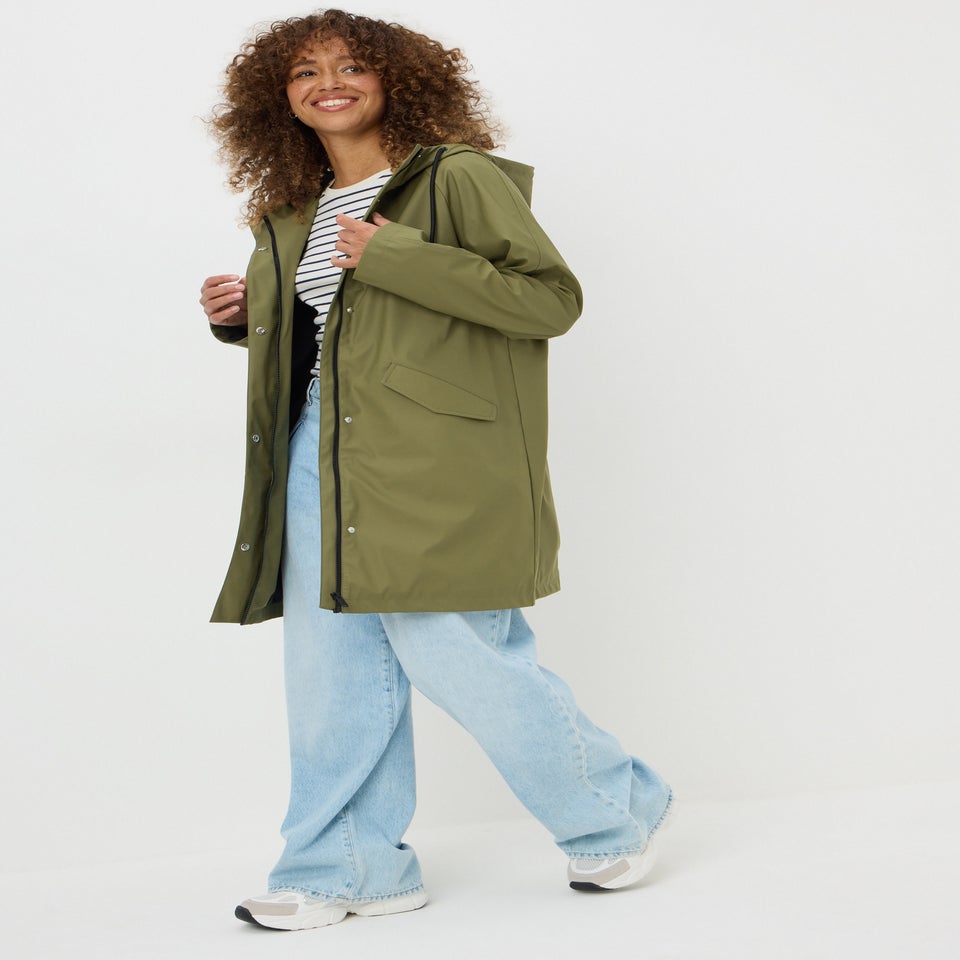 Khaki Rubberised Showerproof Parka Coat