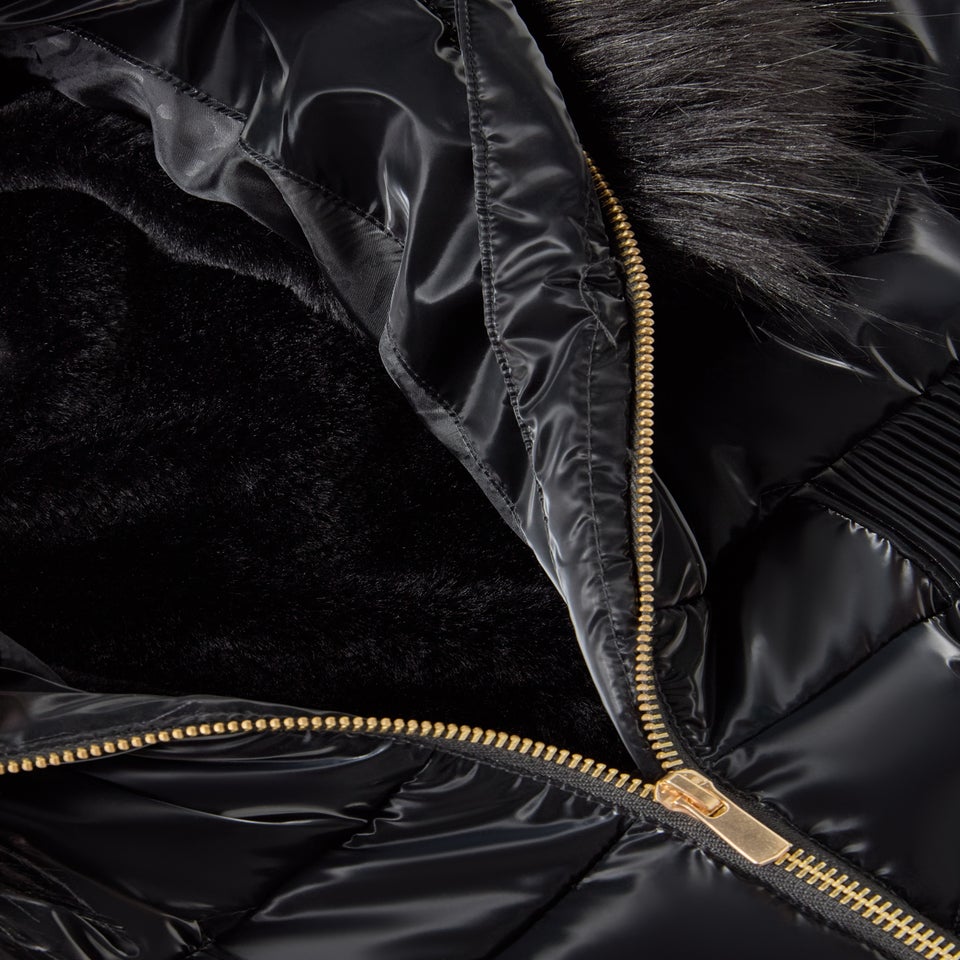 Girls Black Fur Hooded Showerproof Coat (7-15yrs)