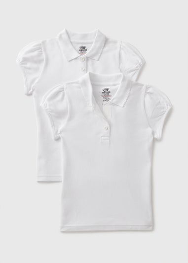 2 Pack Girls White Easy Dressing Polo Shirts (3-13yrs)