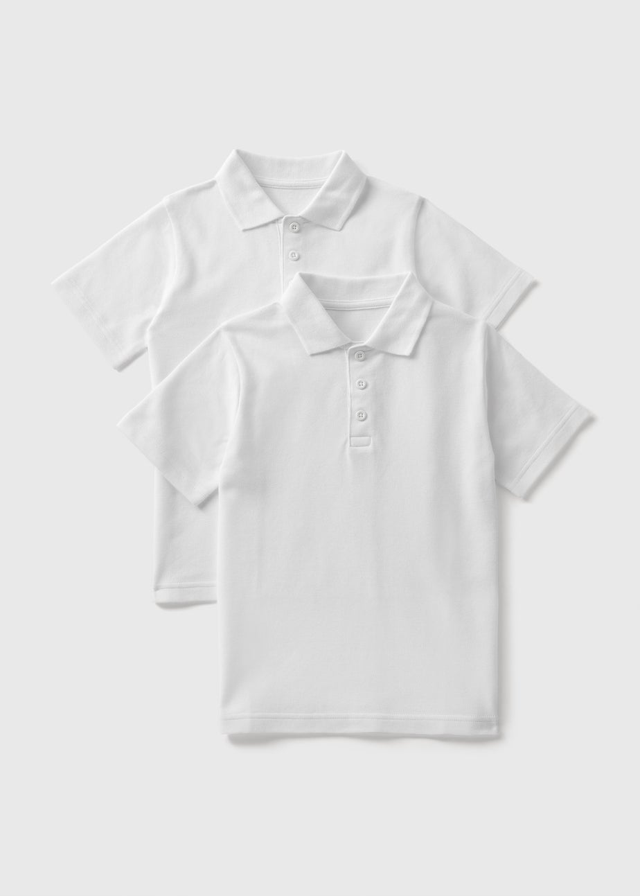 2 Pack Kids White Easy Dressing Polo Shirts (4-12yrs)