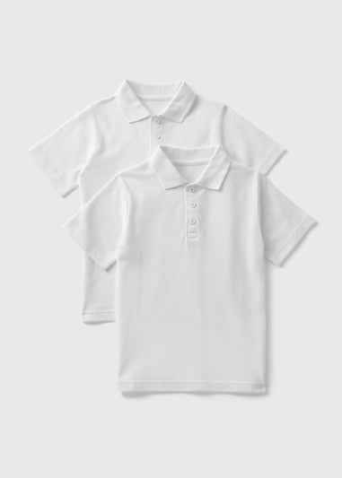 2 Pack Kids White Easy Dressing Polo Shirts (4-12yrs)