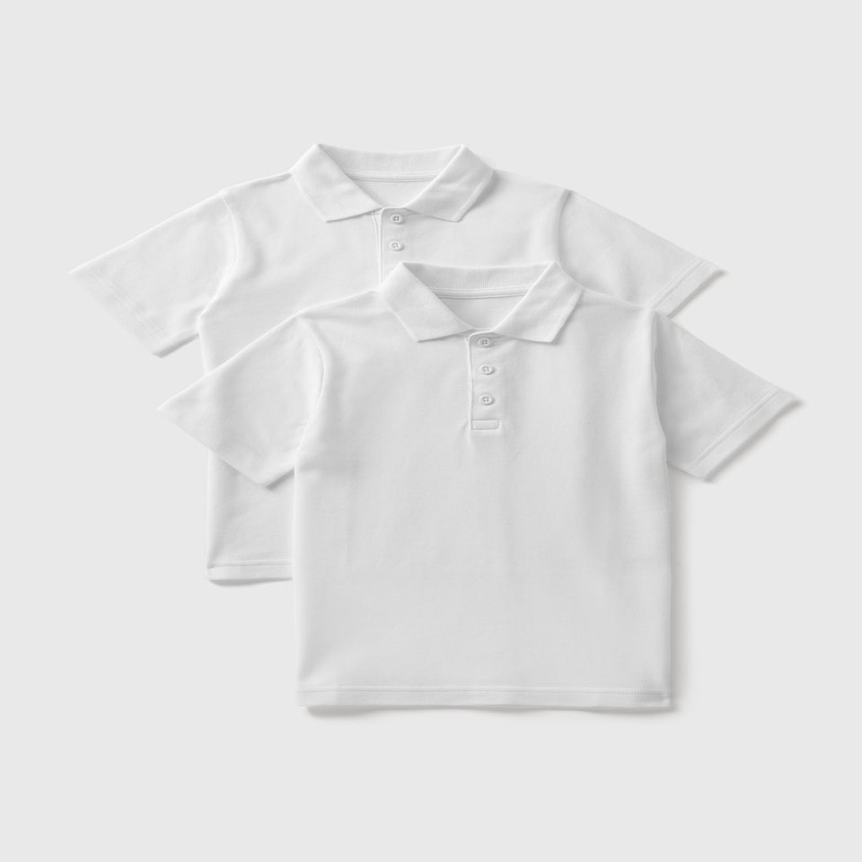 2 Pack Kids White Easy Dressing Polo Shirts (4-12yrs)