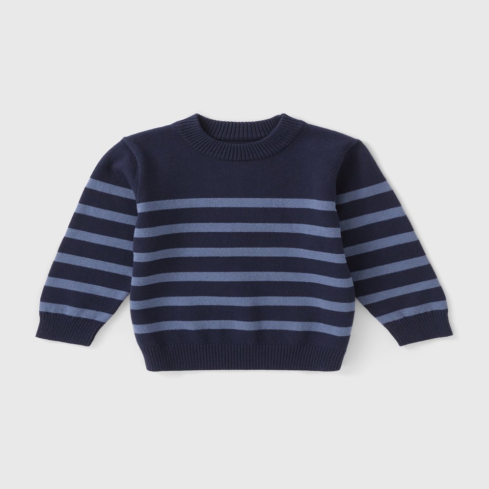 Boys Navy Stripe Fine Knit Jumper (1-7yrs)