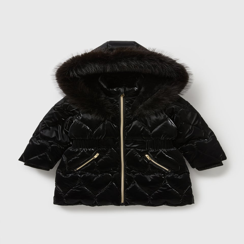 Girls Black Heart Padded Coat (1-7yrs)