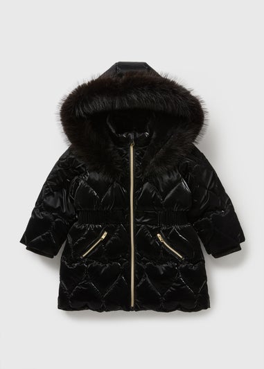 Girls Black Heart Padded Coat (1-7yrs)