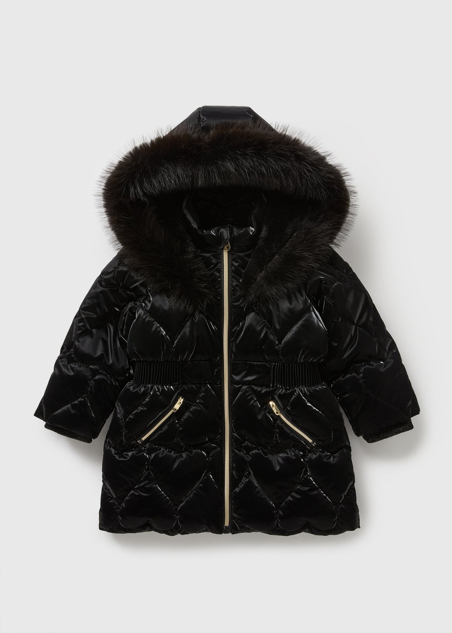 Girls Black Heart Padded Coat (1-7yrs)