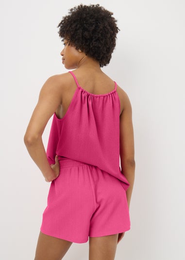 Pink Textured Co Ord Shorts