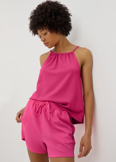 Pink Textured Co Ord Shorts