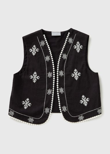 Girls Black Embroidered Waist Coat (7-15yrs)