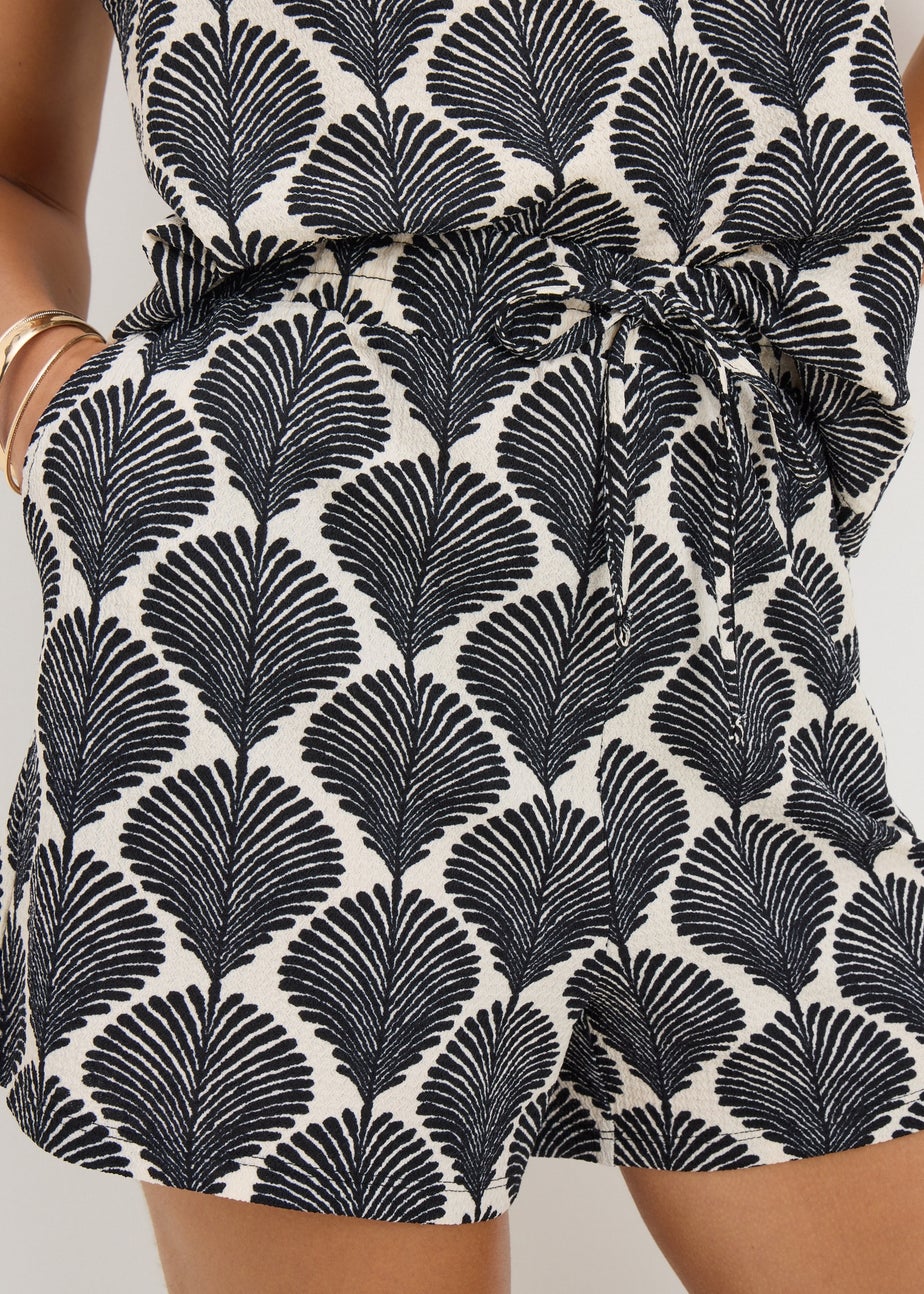 Black Shell Mono Print Co Ord Shorts