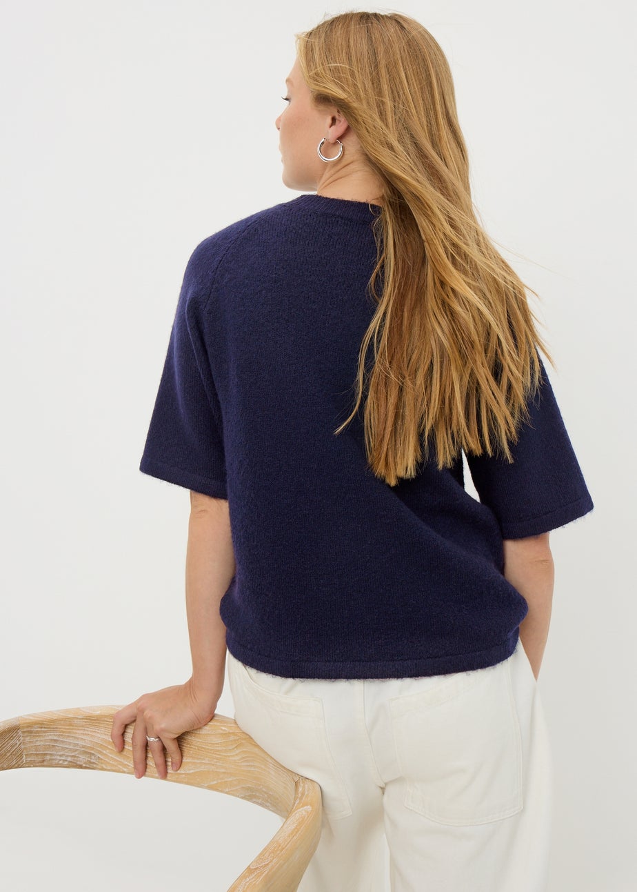 Navy Knit Spandex T-Shirt