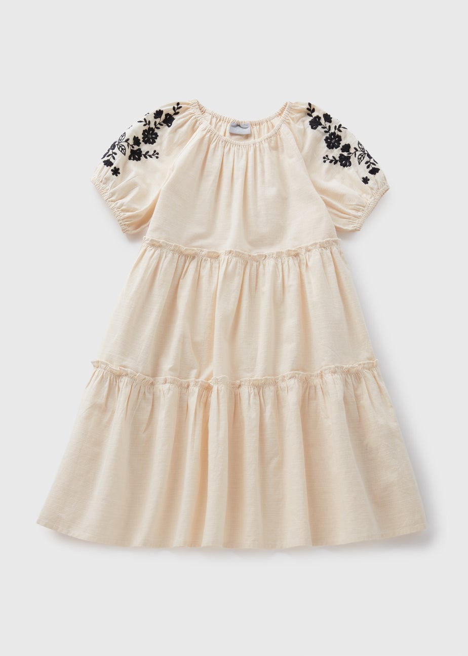 Girls Cream Embroidered Dress (7-15yrs)