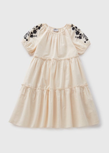 Girls Cream Embroidered Dress (7-15yrs)