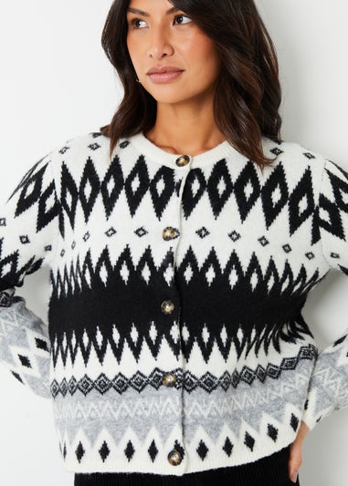 Threadbare Black Fairisle Button Up Knitted Cardigan
