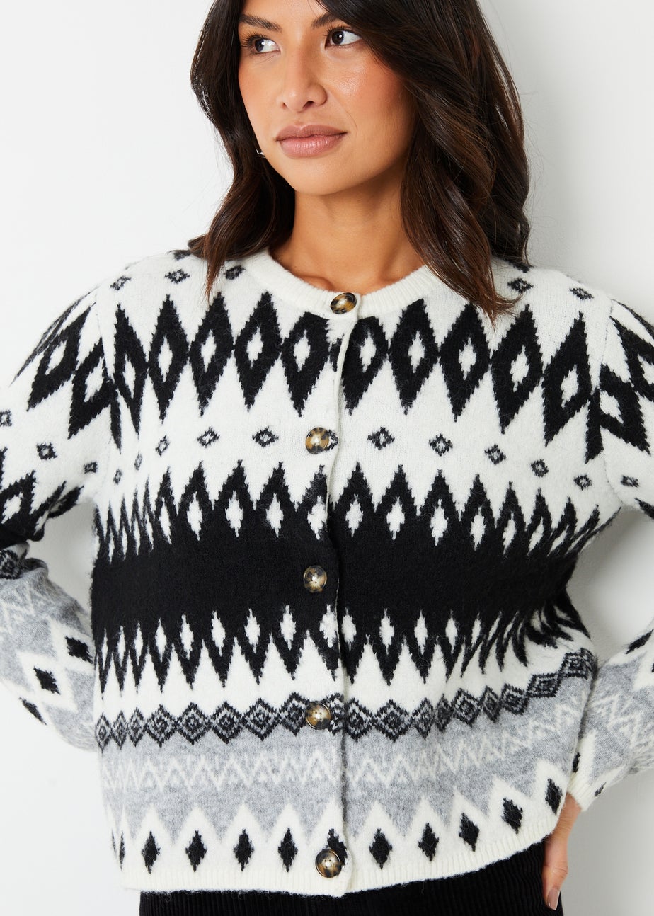 Threadbare Black Fairisle Button Up Knitted Cardigan