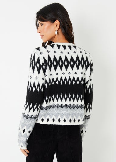 Threadbare Black Fairisle Button Up Knitted Cardigan