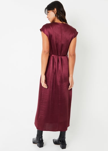 Threadbare Burgundy Belted Satin Column Maxi Dress