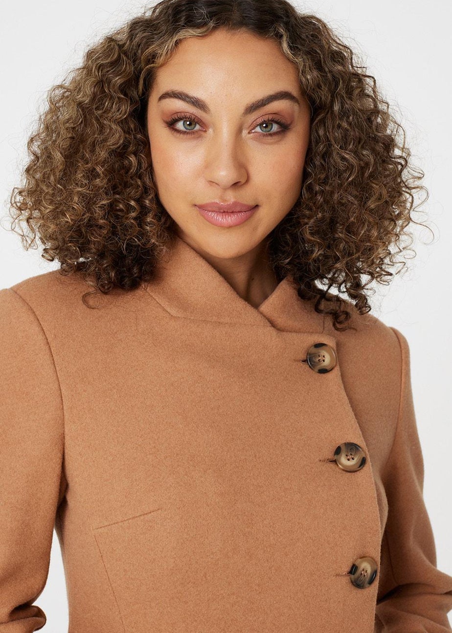 Izabel London Brown Button Front Funnel Neck Coat