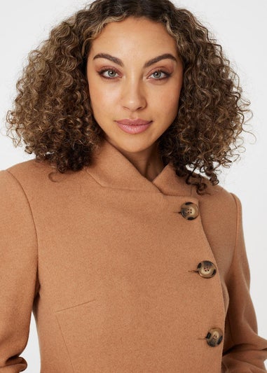 Izabel London Brown Button Front Funnel Neck Coat