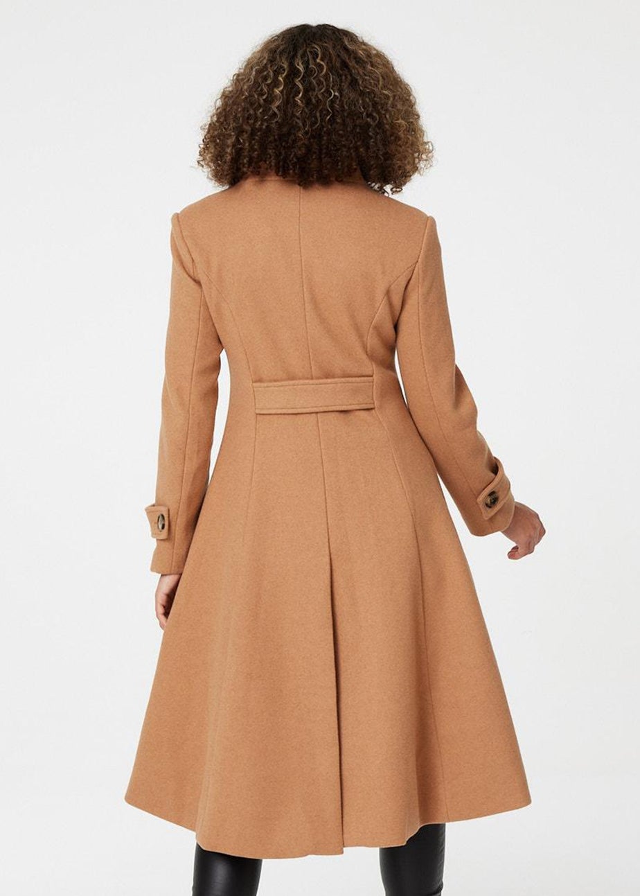 Izabel London Brown Button Front Funnel Neck Coat
