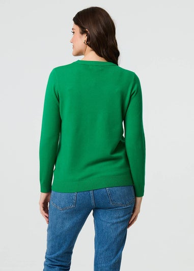 Izabel London Green Floral Gemstone Embellished Jumper
