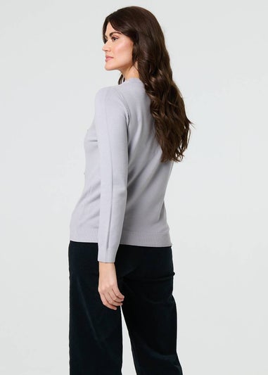 Izabel London Grey Floral Gemstone Embellished Jumper