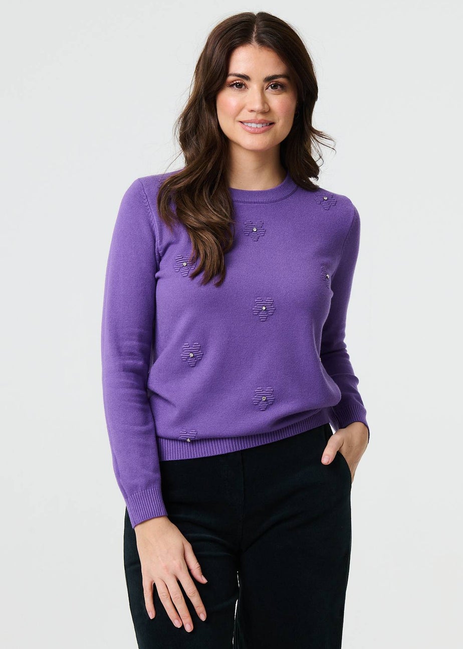 Izabel London Purple Floral Gemstone Embellished Jumper
