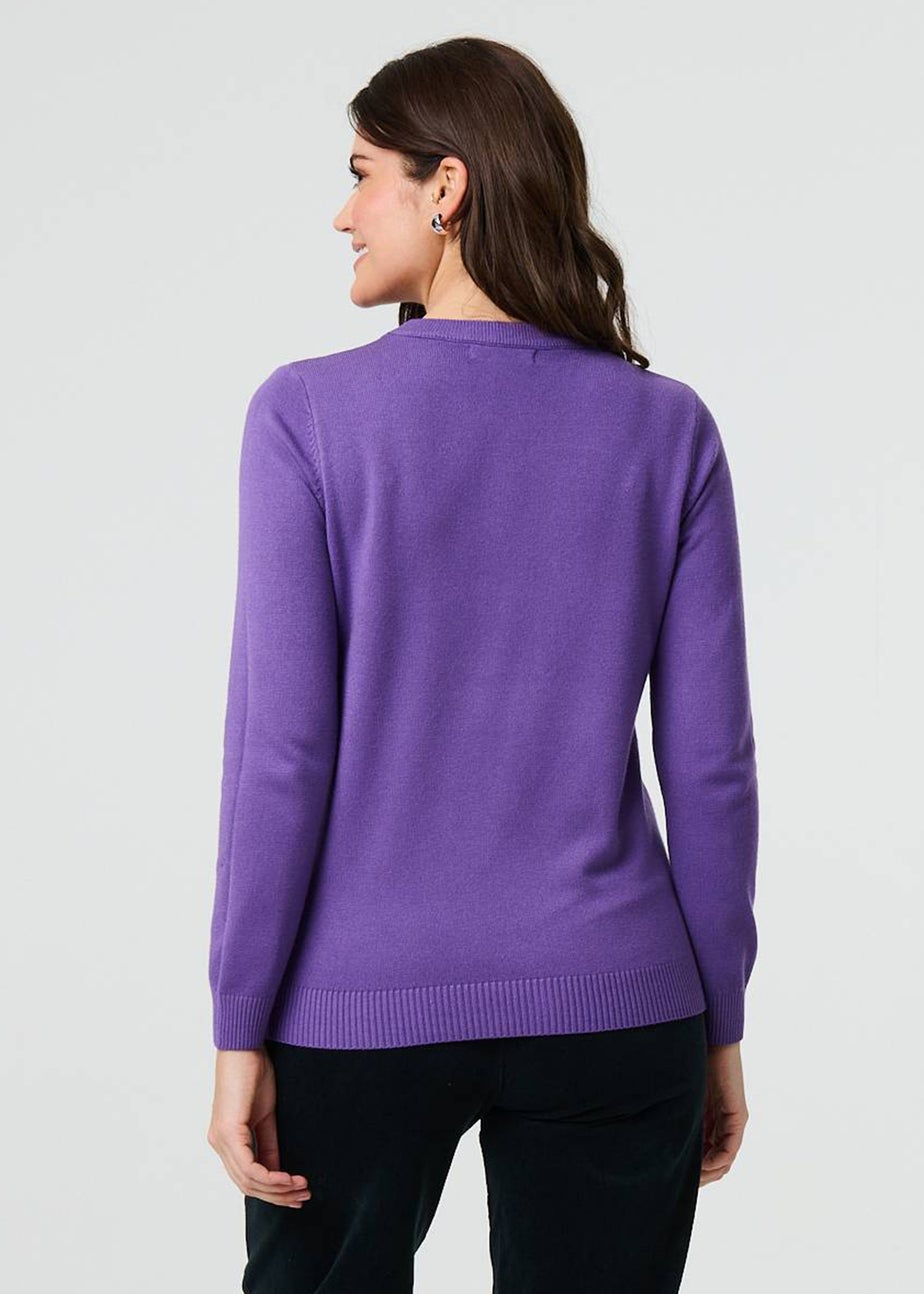 Izabel London Purple Floral Gemstone Embellished Jumper