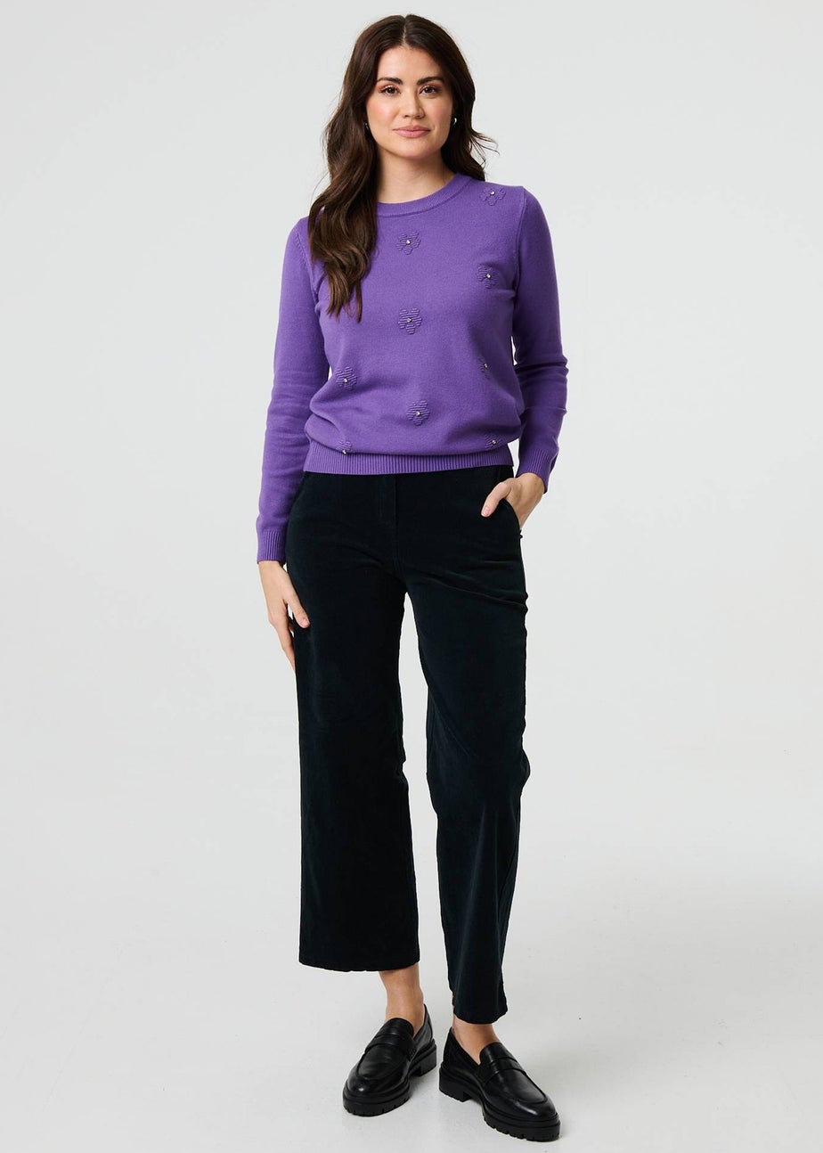 Izabel London Purple Floral Gemstone Embellished Jumper