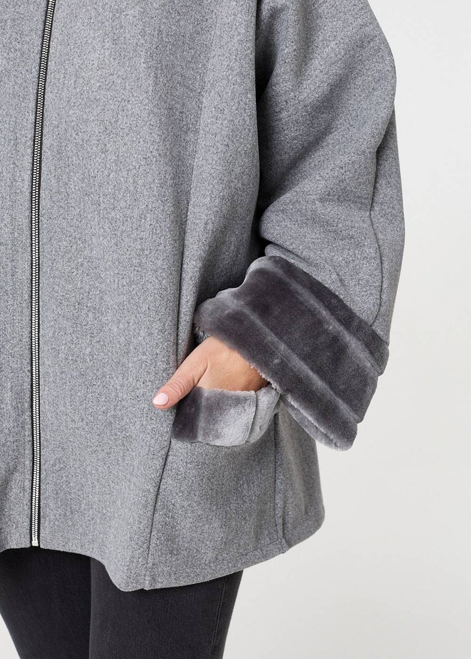 Izabel London Grey Faux Fur Trim Zip-Up Relaxed Jacket