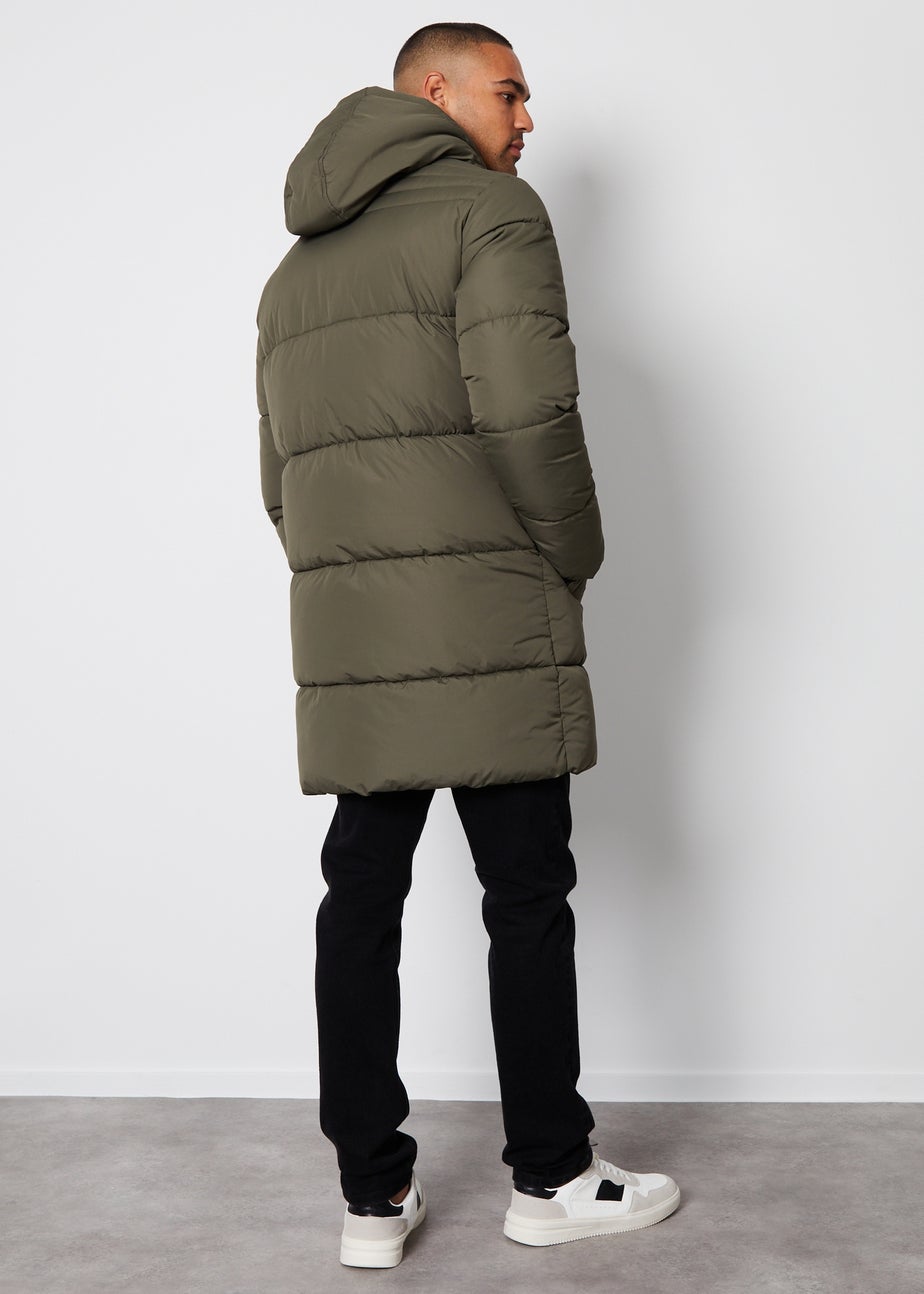 Threadbare Khaki Showerproof Hooded Longline Puffer Jacket