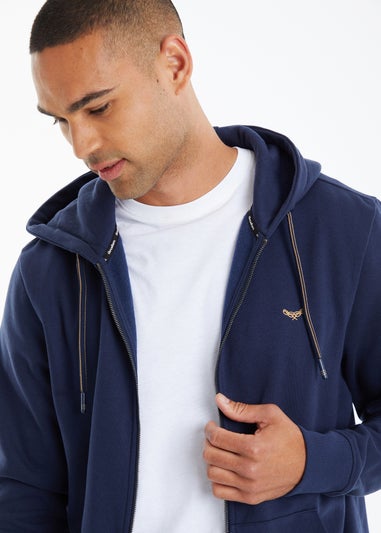 Threadbare Navy Cotton Blend Tangerine Zip Through Hoodie