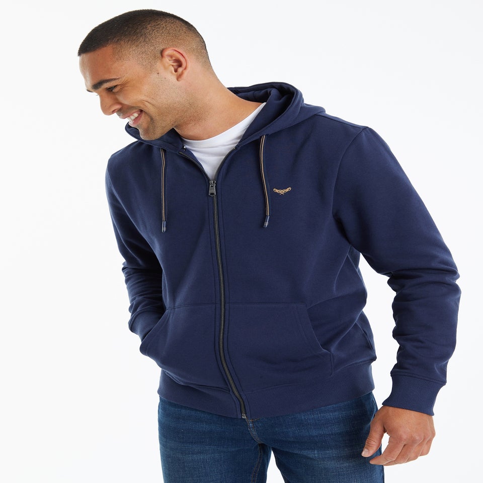 Threadbare Navy Cotton Blend Tangerine Zip Through Hoodie