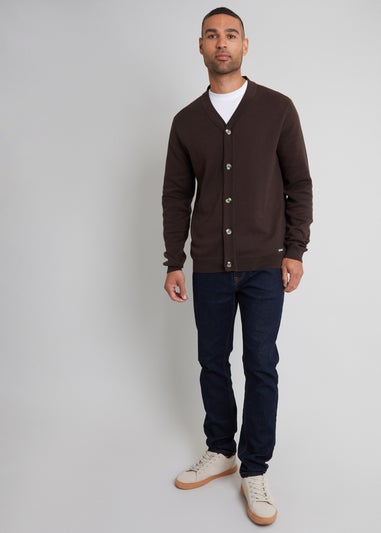 Threadbare Brown Cotton Blend Knitted Cardigan