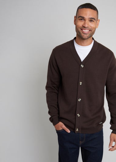 Threadbare Brown Cotton Blend Knitted Cardigan