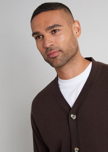 Threadbare Brown Cotton Blend Knitted Cardigan