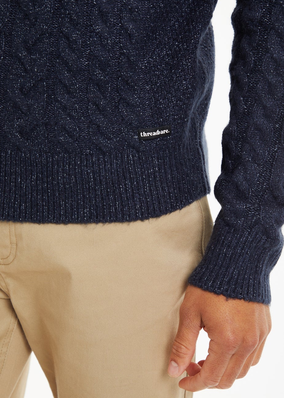 Threadbare Navy Cable Knit Crew Neck Jumper