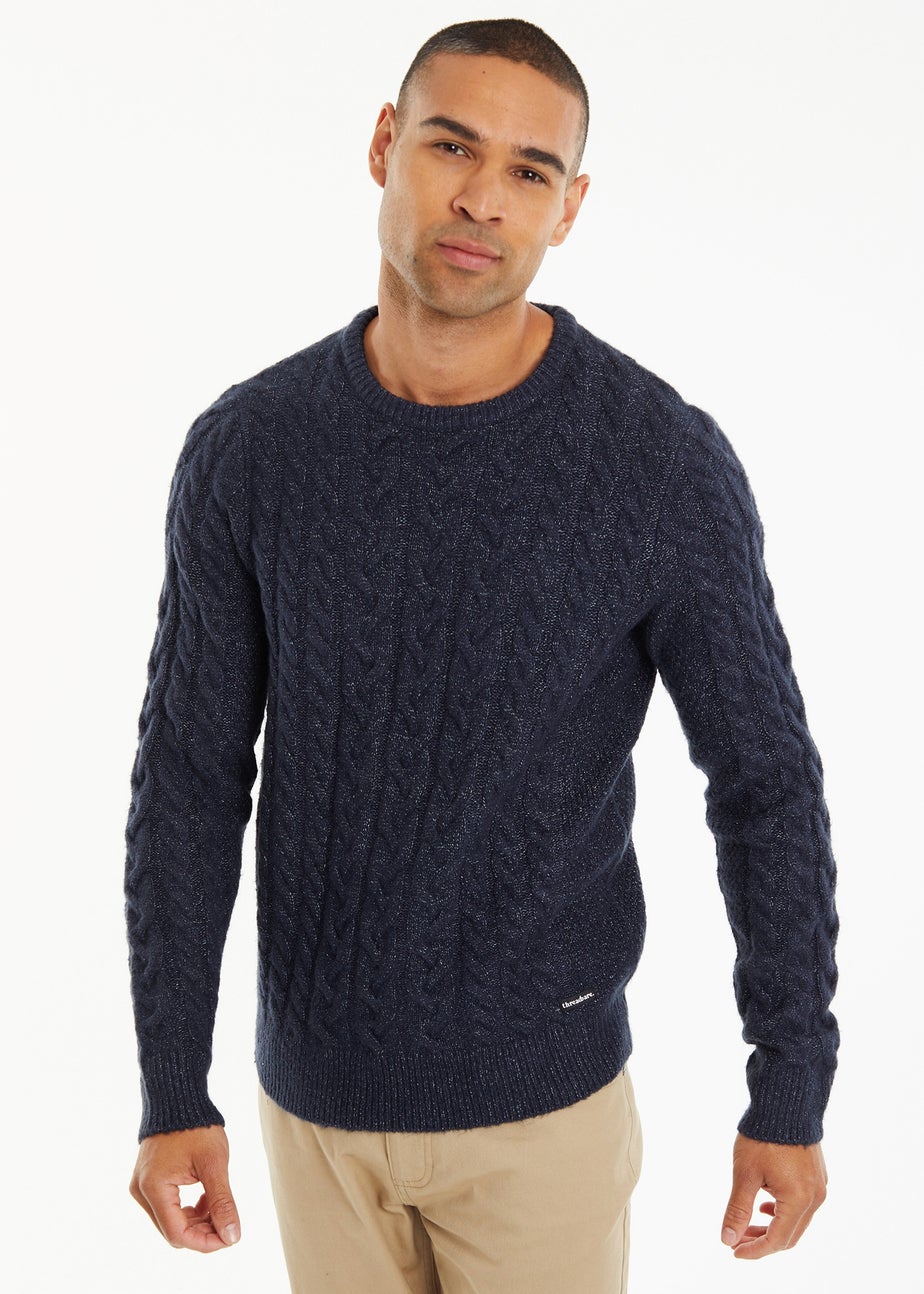 Threadbare Navy Cable Knit Crew Neck Jumper