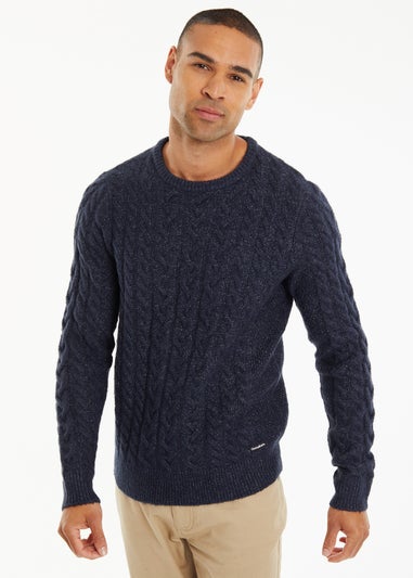Threadbare Navy Cable Knit Crew Neck Jumper