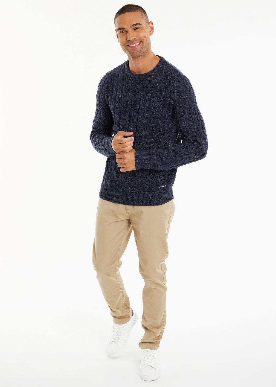 Threadbare Navy Cable Knit Crew Neck Jumper