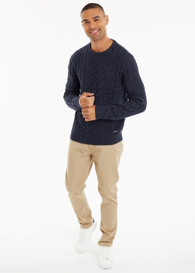 Threadbare Navy Cable Knit Crew Neck Jumper