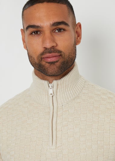 Threadbare Natural Textured Quarter Zip Jumper With Wool