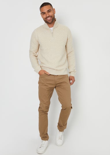 Threadbare Natural Textured Quarter Zip Jumper With Wool